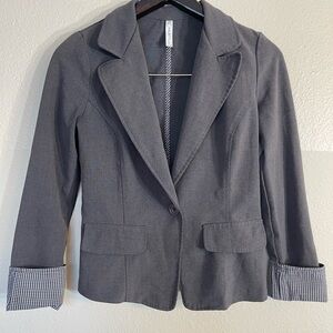 Women's Small Gray Blazer with checkered cuffs